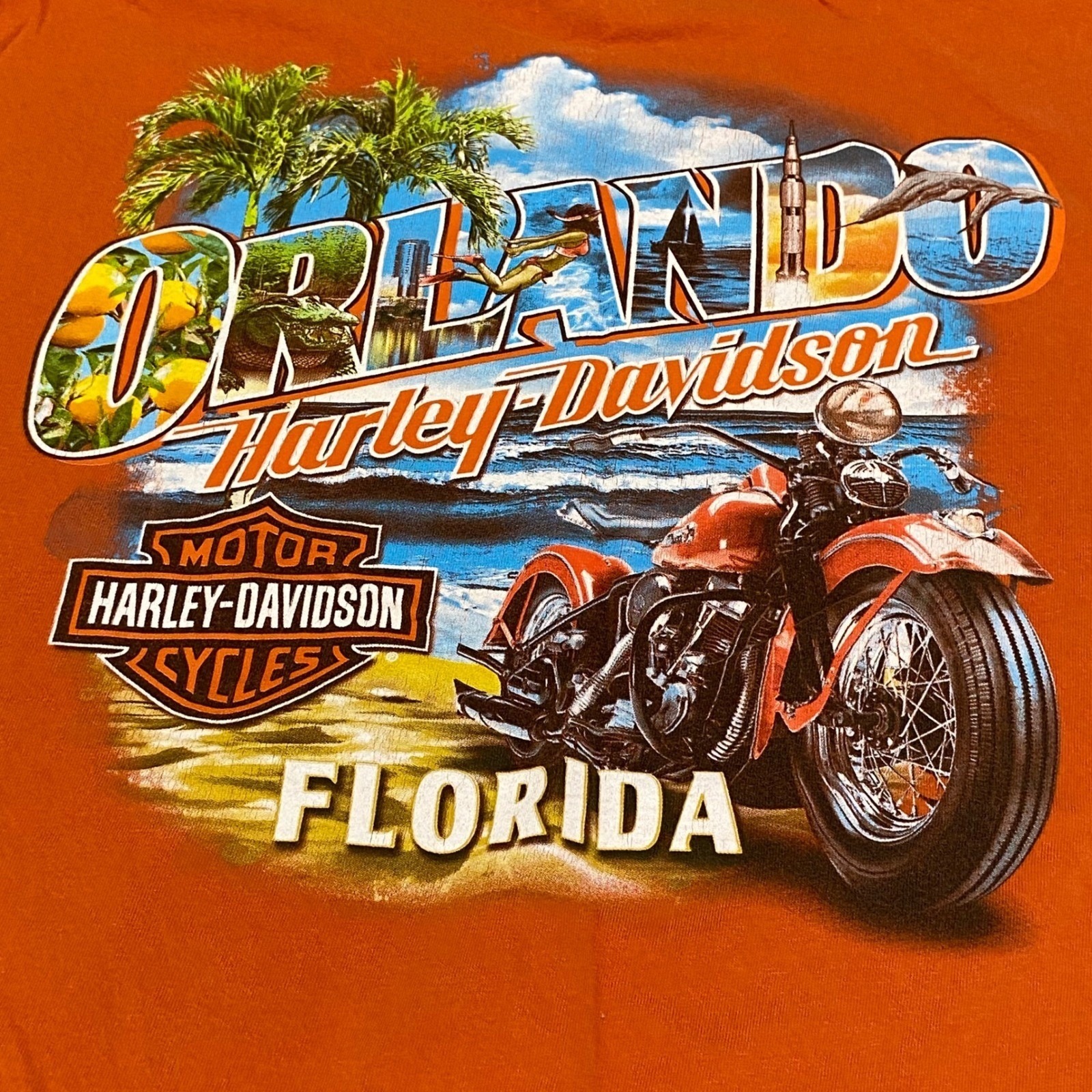 Mens Harley Davidson Orlando Florida Graphic T Shirt Orange 2xl